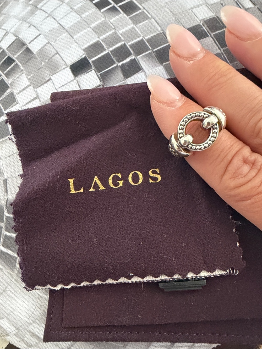 LAGOS Enso Sterling Silver Circle Caviar Ring size 7